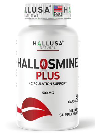 Hallosmine Plus Diosmin 500mg, Leg Circulation Supplement for Varicose Veins, Heavy Legs, Diosmin Circulation Support, Lymphatic Drainage & Blood Circulation Supplement - 60 Capsules