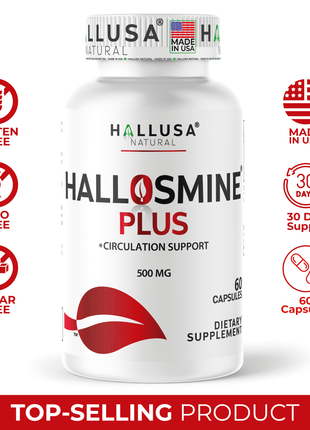 Hallosmine Plus Diosmin 500mg, Leg Circulation Supplement for Varicose Veins, Heavy Legs, Diosmin Circulation Support, Lymphatic Drainage & Blood Circulation Supplement - 60 Capsules