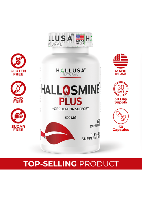 Hallosmine Plus Diosmin 500mg, Leg Circulation Supplement for Varicose Veins, Heavy Legs, Diosmin Circulation Support, Lymphatic Drainage & Blood Circulation Supplement - 60 Capsules