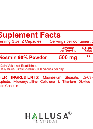 Hallosmine Plus Diosmin 500mg, Leg Circulation Supplement for Varicose Veins, Heavy Legs, Diosmin Circulation Support, Lymphatic Drainage & Blood Circulation Supplement - 60 Capsules