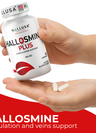 Hallosmine Plus Diosmin 500mg, Leg Circulation Supplement for Varicose Veins, Heavy Legs, Diosmin Circulation Support, Lymphatic Drainage & Blood Circulation Supplement - 60 Capsules