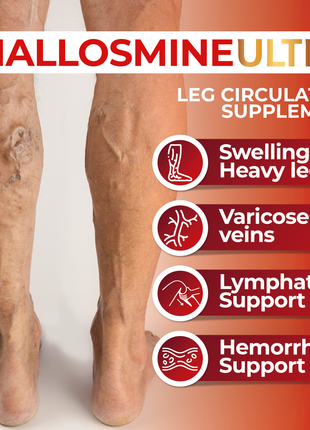 Hallosmine Ultra Diosmin 500mg Hesperidin 150mg - Circulation & Vein Support Supplement - 60 Capsules - Leg Vein Health - Non GMO, Gluten Free - Hallusa Natural