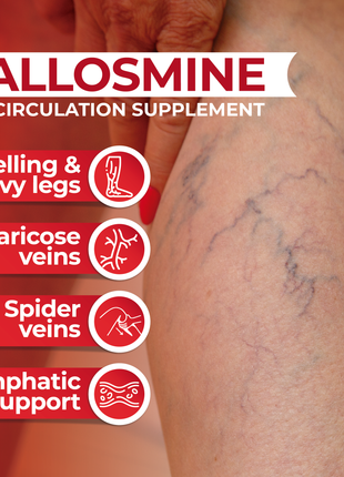 Hallosmine Plus Diosmin 500mg, Leg Circulation Supplement for Varicose Veins, Heavy Legs, Diosmin Circulation Support, Lymphatic Drainage & Blood Circulation Supplement - 60 Capsules