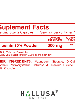 Hallusa Natural | Hallosmine Diosmin 300mg | Circulation & Vein Support Supplement | Leg Circulation, Varicose Veins, Blood Flow, Lymphatic Drainage Support | Blood Circulation Supplement | 60 Capsules