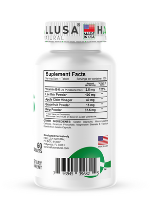 KLB6 - Apple Cider Vinegar - 60 Tablets - Natural Supplement - Support Supplement - Friendly Vegan - Gluten Free - Sugar Free - Non-GMO - HALLUSA NATURAL