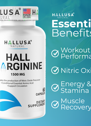 Hall L- Arginine 1500 mg - Pre Workout - Amino Acids Supplement - Nitric Oxide - Amino Energy - Energy Supplements - Muscle Recovery - 60