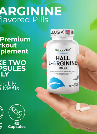 Hall L- Arginine 1500 mg - Pre Workout - Amino Acids Supplement - Nitric Oxide - Amino Energy - Energy Supplements - Muscle Recovery - 60