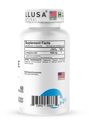 Hall L- Arginine 1500 mg - Pre Workout - Amino Acids Supplement - Nitric Oxide - Amino Energy - Energy Supplements - Muscle Recovery - 60