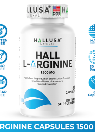 Hall L- Arginine 1500 mg - Pre Workout - Amino Acids Supplement - Nitric Oxide - Amino Energy - Energy Supplements - Muscle Recovery - 60