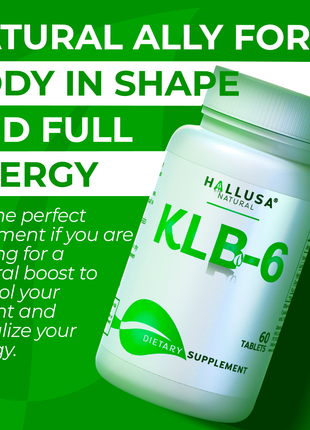 KLB6 - Apple Cider Vinegar - 60 Tablets - Natural Supplement - Support Supplement - Friendly Vegan - Gluten Free - Sugar Free - Non-GMO - HALLUSA NATURAL