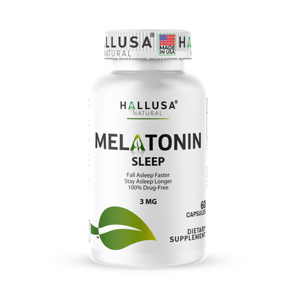 Melatonin - Melatonin 3mg -  Sleep Supplement  - Calm Sleep - Focus Supplement - Relaxium Sleep - Non-Habit Forming,60 Capsules - Hallusa Natural