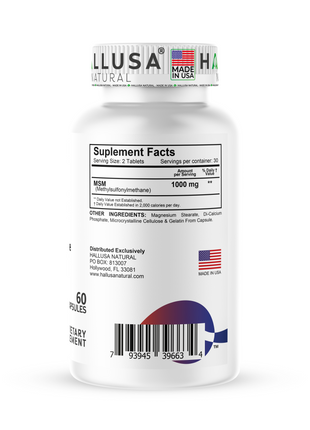 MSM 1000 MG - Pure MSM - Joint Health Support - Supplement for Inflammation - 60 Vegan Capsules - HALLUSA NATURAL