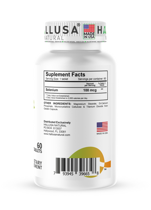 Selenium - Selenium 10 mcg - Antioxidants Supplement - Immune Support - Mineral Supplements - Cognitive Supplement - 60 Tab - Hallusa Natural