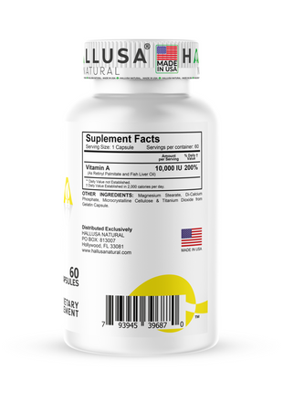 HallVita - Vitamin A 10,000 iu - Immune & Vision Support - Vitamin A Supplement - Non-GMO - Gluten Free - 60 Capsules - Hallusa Natural