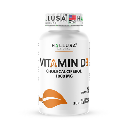 Vitamin D3 2000 IU - Extra Strength - Supplement for Bone, Teeth & Muscle - Immune Support Supplement -  Non GMO - 60 Soft - Hallusa Natural