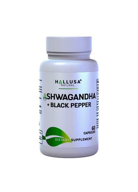 Hallusa Natural Ashwagandha + Black Pepper - Ashwagandha Supplements 1050 mg - Stress Support - Immune Support - Non GMO - 60 Capsules