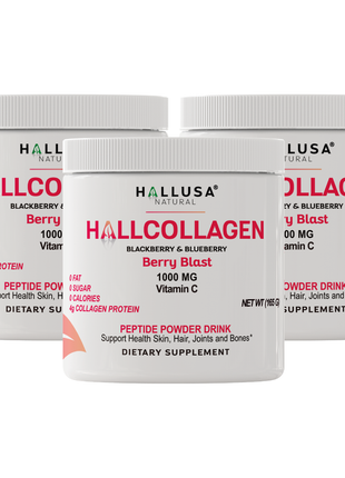 HallCollagen 1000 MG - Collagen Powder with Vitamin C - Hair Skin and Nails Vitamins - Collagen Peptides for Women - Hallusa Natural