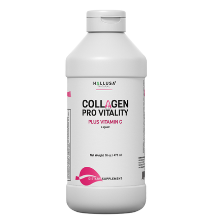 Collagen Pro vitality Plus Vitamin C 16Oz - Hair Skin and Nails Vitamins - Collagen Peptides -  Liquid  Collagen for Women and Men - Hallusa Natural