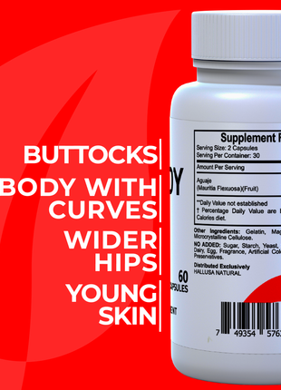Hallady - Butt and Breast- Supplement for Women - Herbal Supplement - Vitamins - Gluten Free, Non-GMO - 60 capsules - Hallusa Natural