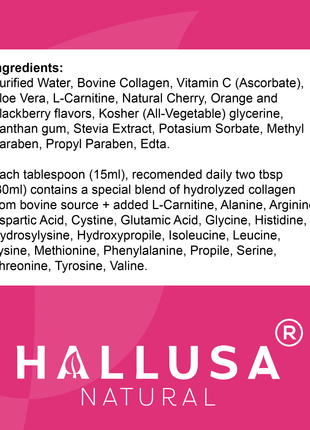 Collagen Pro vitality Plus Vitamin C 16Oz - Hair Skin and Nails Vitamins - Collagen Peptides -  Liquid  Collagen for Women and Men - Hallusa Natural