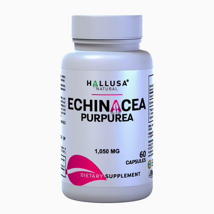 Hallusa Natural Echinacea Purpurea Root 1050mg Max Strength | Immune Support Supplement for Cold & Flu Season | High Potency Echinacea Purpurea Herb | 60 Capsules