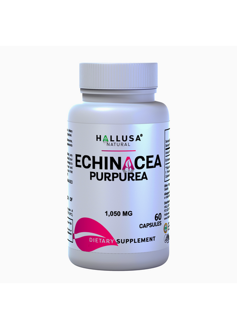 Hallusa Natural Echinacea Purpurea Root 1050mg Max Strength | Immune Support Supplement for Cold & Flu Season | High Potency Echinacea Purpurea Herb | 60 Capsules