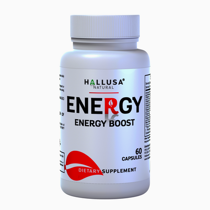 Hallusa Natural - Energy Boost - Panax Ginseng & B-Complex Energy Supplement | Natural Stamina, Focus & Daily Power Boost | With Bee Pollen, Vitamin C & B3 Niacinamide | 60 Capsules