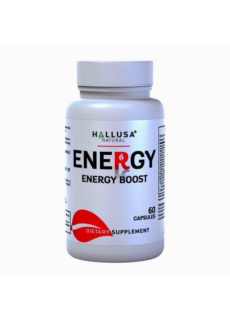 Hallusa Natural - Energy Boost - Panax Ginseng & B-Complex Energy Supplement | Natural Stamina, Focus & Daily Power Boost | With Bee Pollen, Vitamin C & B3 Niacinamide | 60 Capsules