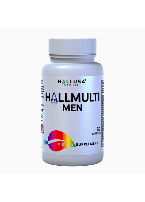 Hallusa Natural HallMulvit Men - Multivitamin for Men, Heart, Muscle & Immune Support + Biotin, Iron, Vitamin B12, Vitamin C, Vitamin E, Folate, Calcium, Magnesium, Zinc & More - 60 Capsules