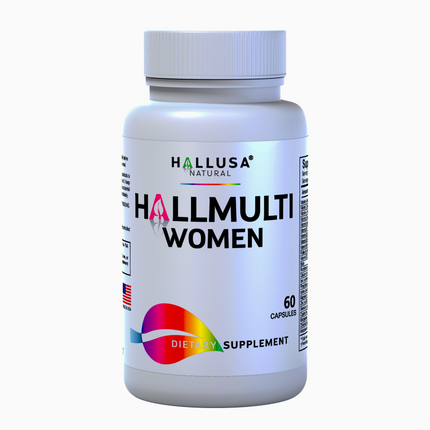 Hallusa Natural Womens Multivitamin Capsules 18+ Vitamins for Women & Minerals | Hair, Skin & Nails Support with Folic Acid, BIotin, Calcium, Zinc, Magnesium | 60 Capsules