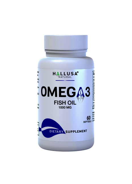 Hallusa Natural - Omega 3 Fish Oil 1000mg – EPA 180mg DHA 120mg – Omega 3 Fatty Acids Supplement – Heart, Eye & Joint Support – 60 Softgels