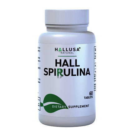 HallSpirulina - Spirulina 1000 mg - Vitamin A, Vitamin B12, with Magnesium - Immune Support - Anti Inflammatory - 60 Tablets - Hallusa Natural