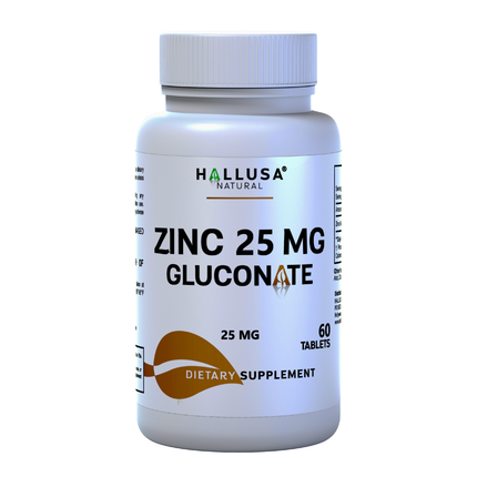 Hallusa Natural Zinc Gluconate 25mg Max Strength | Immune Support & Antioxidant Supplement | Essential Mineral for Defense, Skin & Hair Health | 60 Tablets, 60 Day Supply