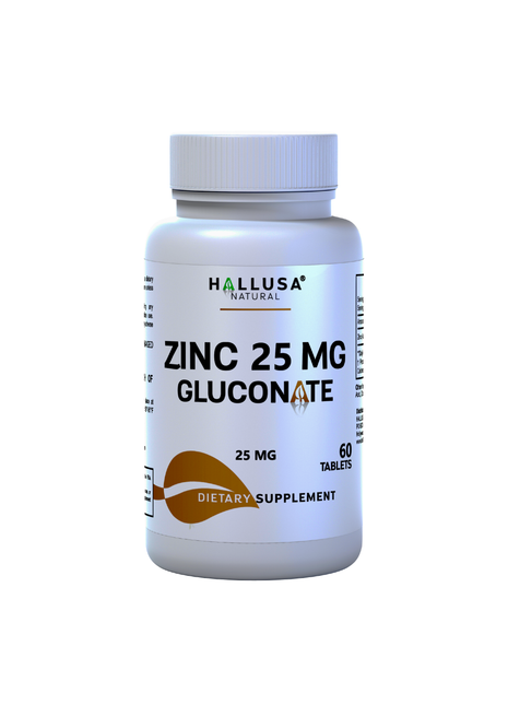 Hallusa Natural Zinc Gluconate 25mg Max Strength | Immune Support & Antioxidant Supplement | Essential Mineral for Defense, Skin & Hair Health | 60 Tablets, 60 Day Supply